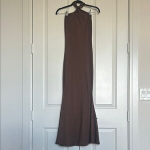Elegant Brown Halter Neck Dress
